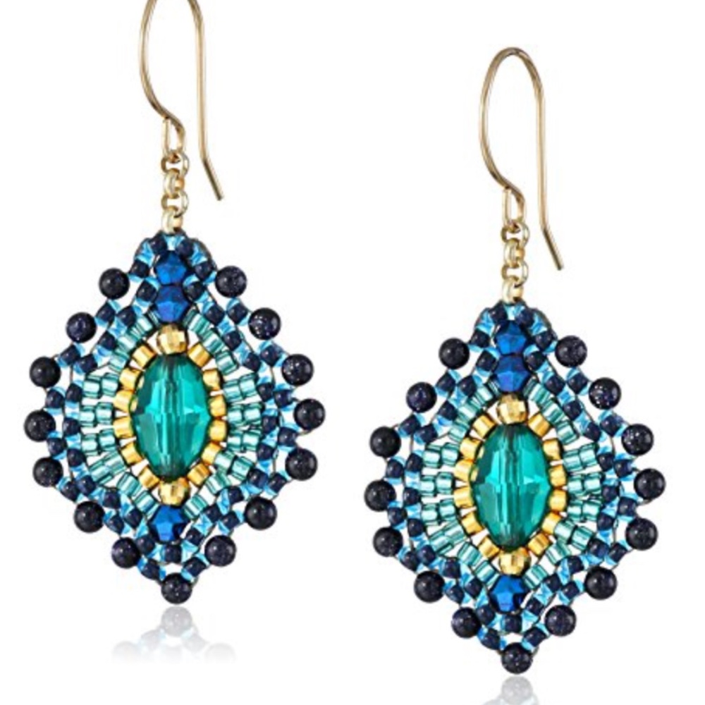 Miguel Ases Blue Gold Stone Lotus Earrings